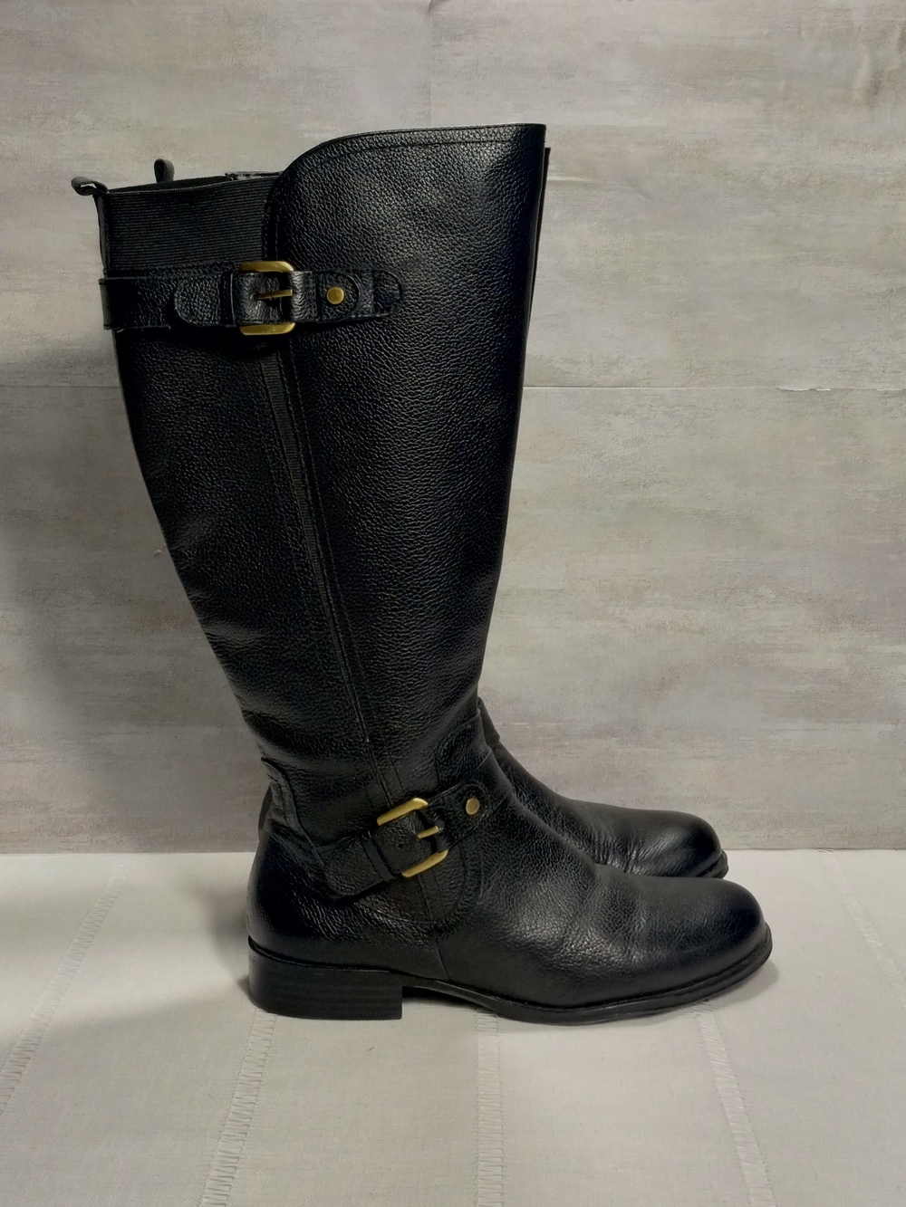 Naturalizer "Jean" Black Leather Knee High Riding Boots Women 7.5 Wide Calf